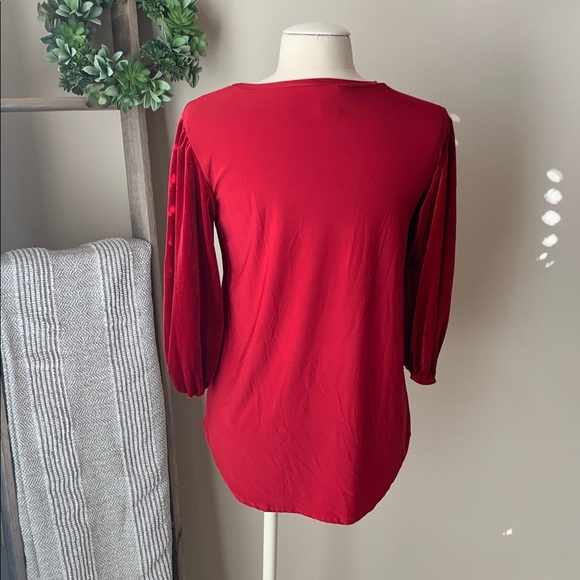 Beautiful red blouse with velvet sleeves - Picture 2 of 5